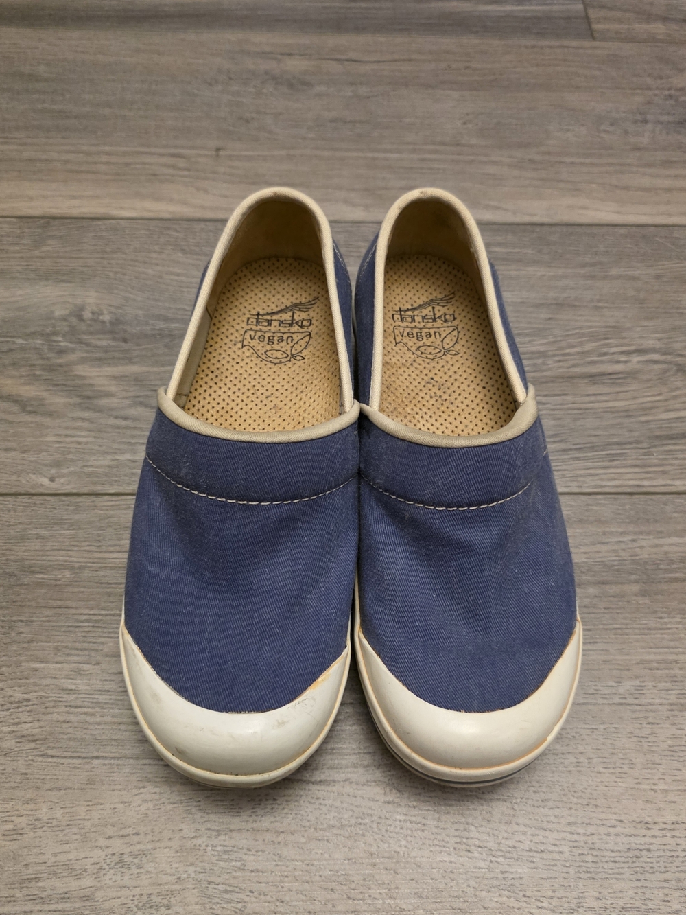 Dansko Volley Blue Canvas Slip on Clogs Sneaker Sole Vegan Size 37 (6.5-7)